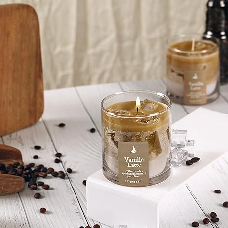PROSPERRO LUMO by Florence Candles Latte Coffee Scented Candle, Paraffin Wax and Gel Wax as ice Cubes- Coffee, Chocolate and Vanilla (Vanilla Latte)