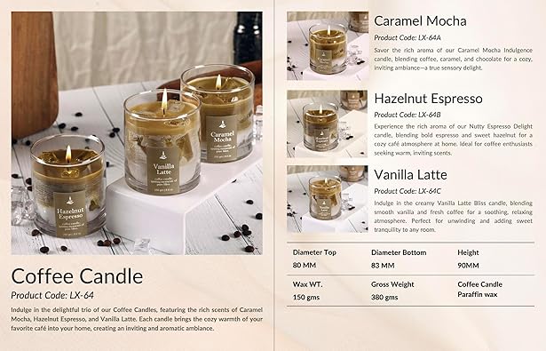 PROSPERRO LUMO by Florence Candles Latte Coffee Scented Candle, Paraffin Wax and Gel Wax as ice Cubes- Coffee, Chocolate and Vanilla (Vanilla Latte)