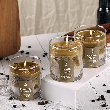 PROSPERRO LUMO by Florence Candles Latte Coffee Scented Candle, Paraffin Wax and Gel Wax as ice Cubes- Coffee, Chocolate and Vanilla (Vanilla Latte)