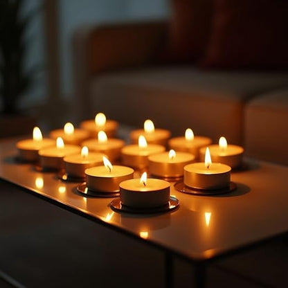 Tealight Candles Unscented White Long-Burning, Smokeless, Wax Candles for Home Décor | Festive Lighting | Candles for Diwali Decoration | Aromatherapy &amp; Relaxation | Tea Light Candle (WHITE-PACK-20)