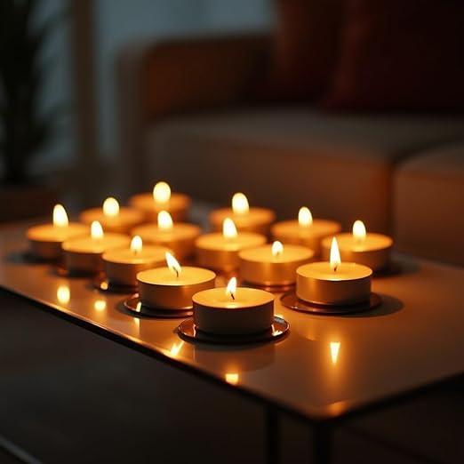 Tealight Candles Unscented White Long-Burning, Smokeless, Wax Candles for Home Décor | Festive Lighting | Candles for Diwali Decoration | Aromatherapy &amp; Relaxation | Tea Light Candle (WHITE-PACK-20)